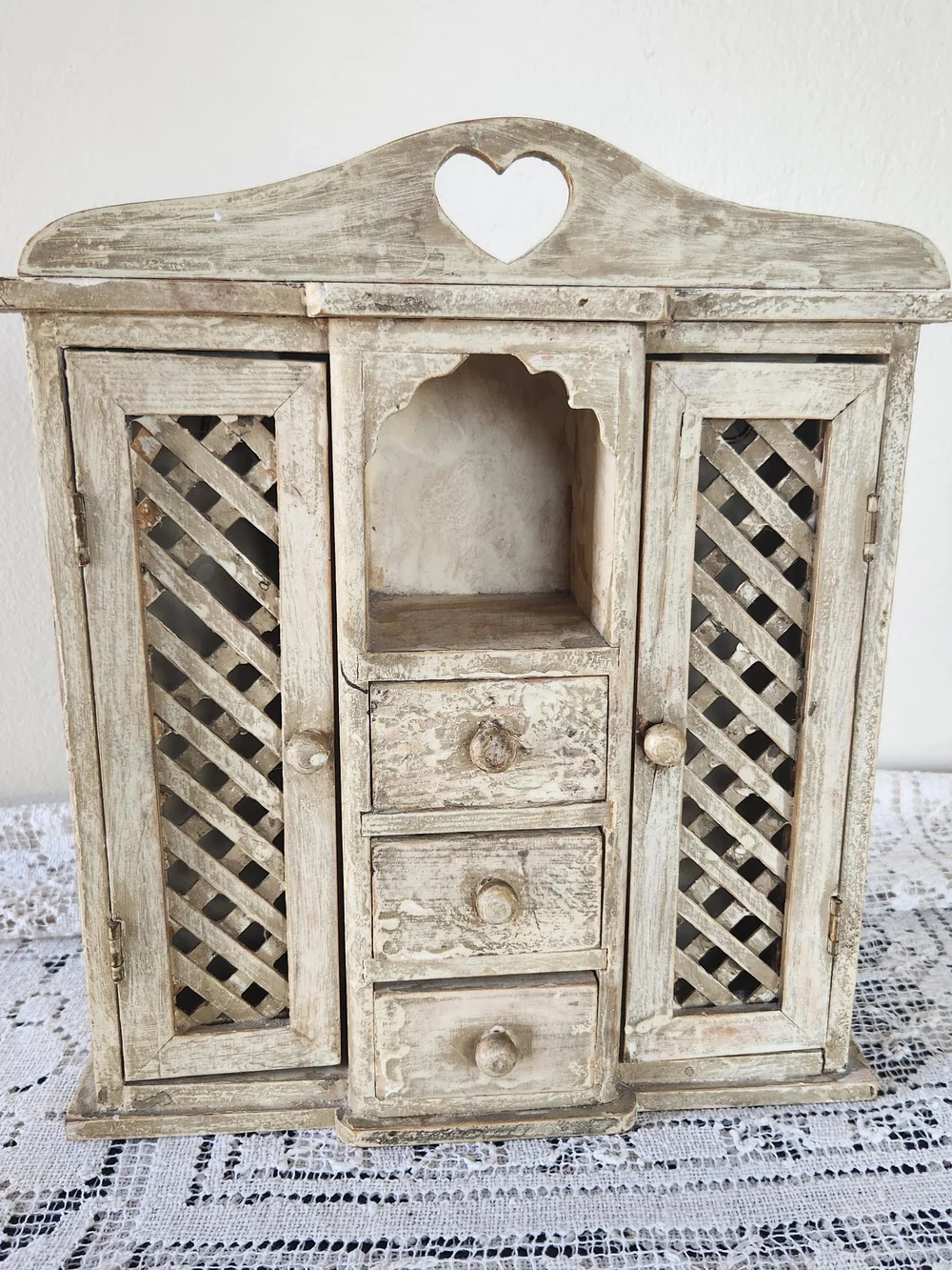 Rustic Cream Wooden Jewelry Organizer Cabinet with Drawers